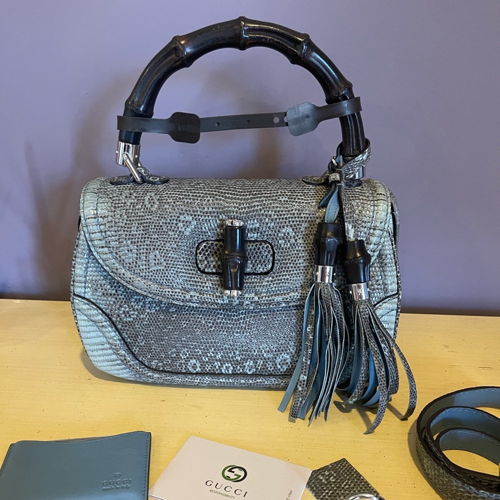 SOLD 💓Gucci Bamboo 1947 Medium Lizard Top Handle Bag